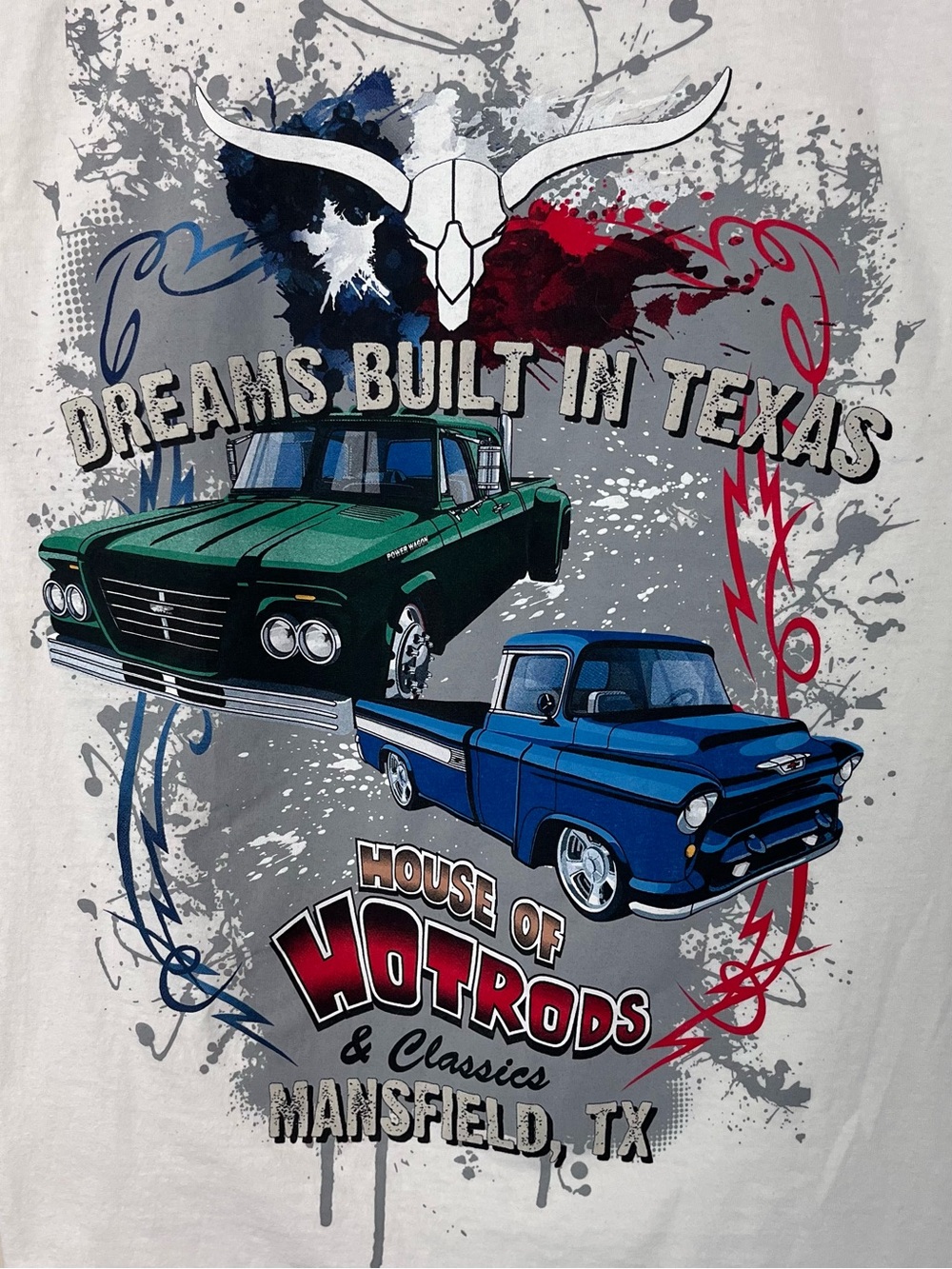 House of Hot Rods Texas Trucks "Dreams Built in Texas" White Graphic Tee M